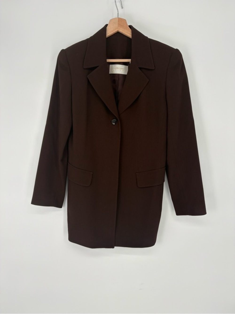 🪥 Dana Buchman wool Chocolate Brown long Blazer